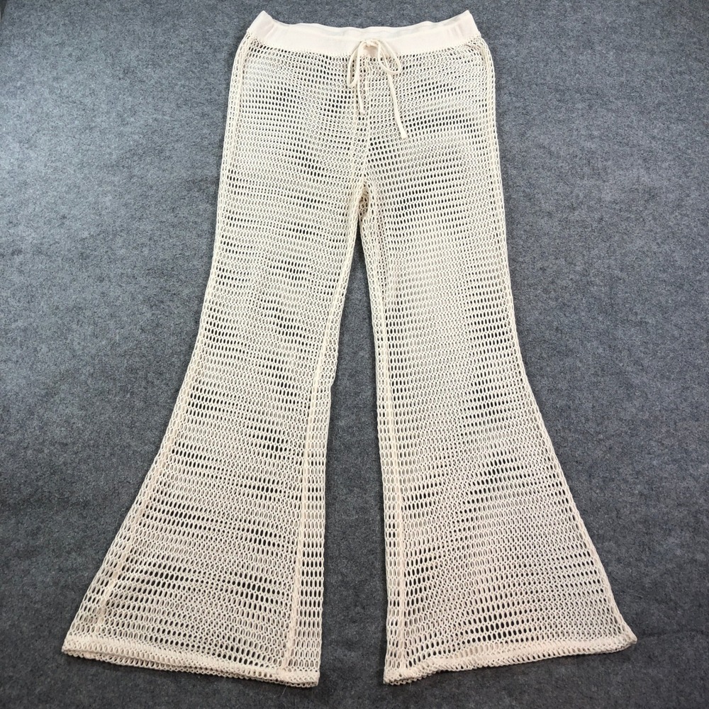 Shade & Shore Womens Swim Cover Up Pants Large Tall Cream Crochet Wide Leg